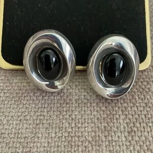 Sterling silver and black onyx French clip earrings